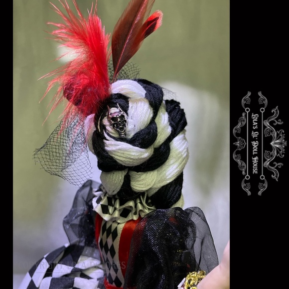 *SOLD* OOAK Gothic Harlequin Jester Skull Clown Doll Masquerade Puppet Baphomet - Picture 5 of 15